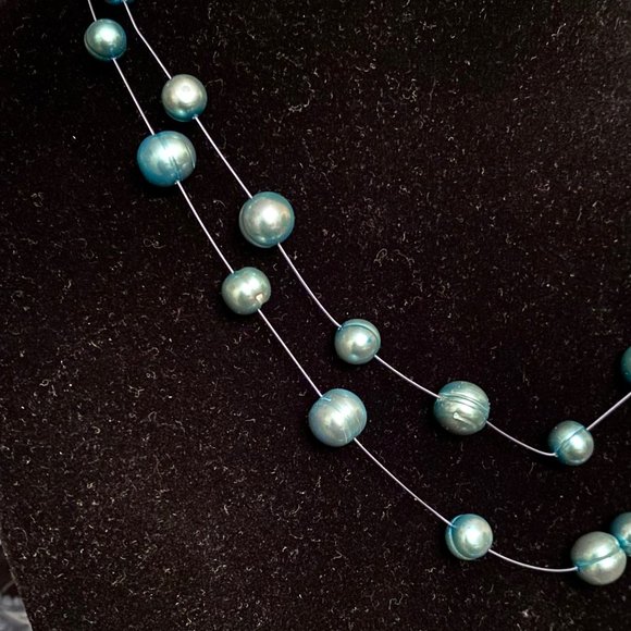 Honora Double-Stranded Aqua Blue Floating Pearl Necklace, NWT - Picture 3 of 7